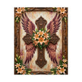 Rolled Poster — Floral Winged Cross Wall Art (Lily Memorial Religious Print)