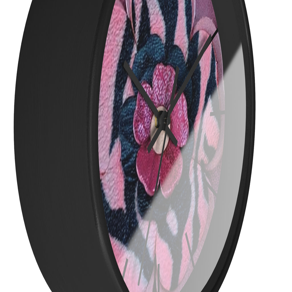 Floral Pink Zebra Wall Clock — Bold Flower Pattern Home Decor