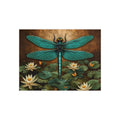 Turquoise Dragonfly Ceramic Photo Tile – Vintage Water Lily Wall Art