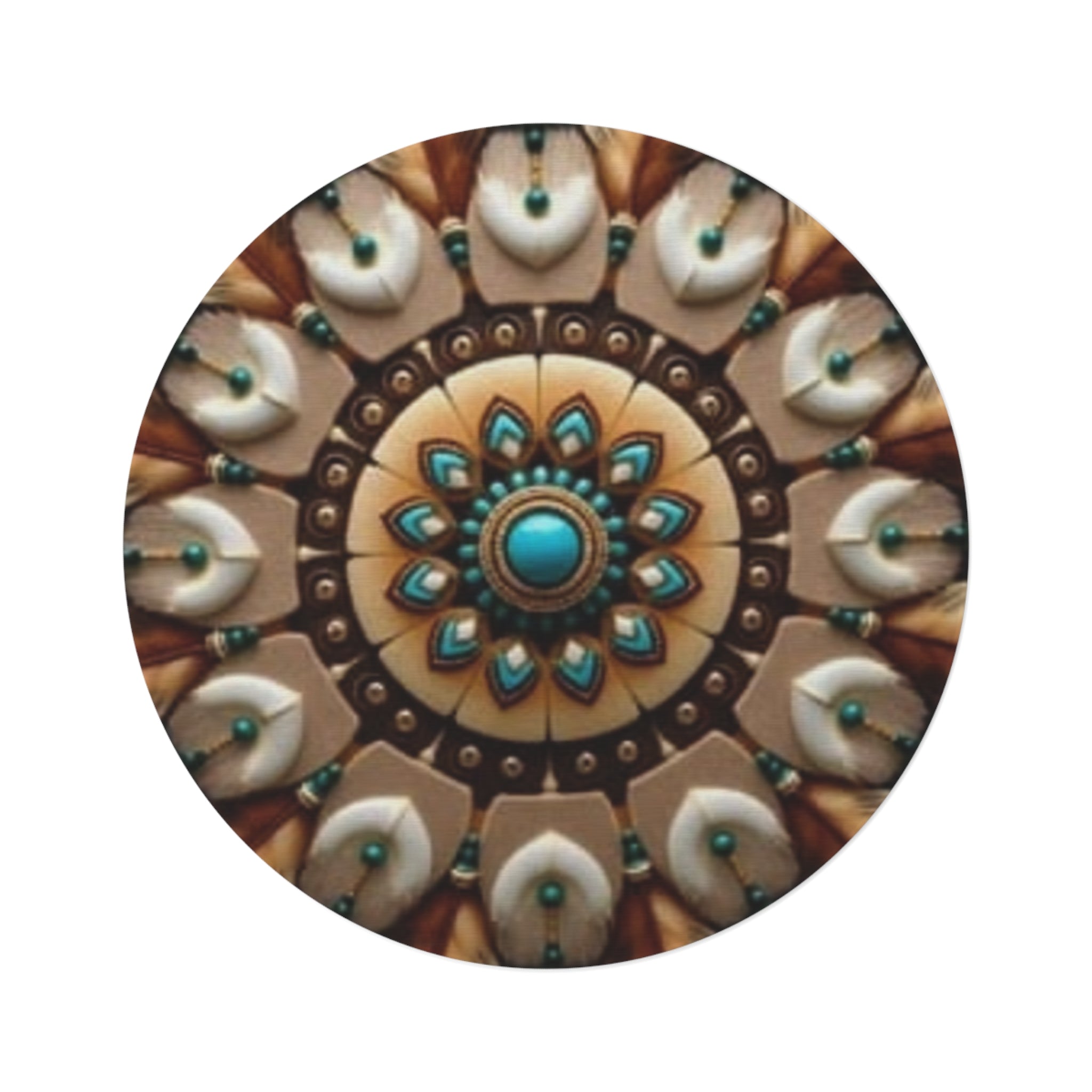 Boho Turquoise Mandala Round Rug