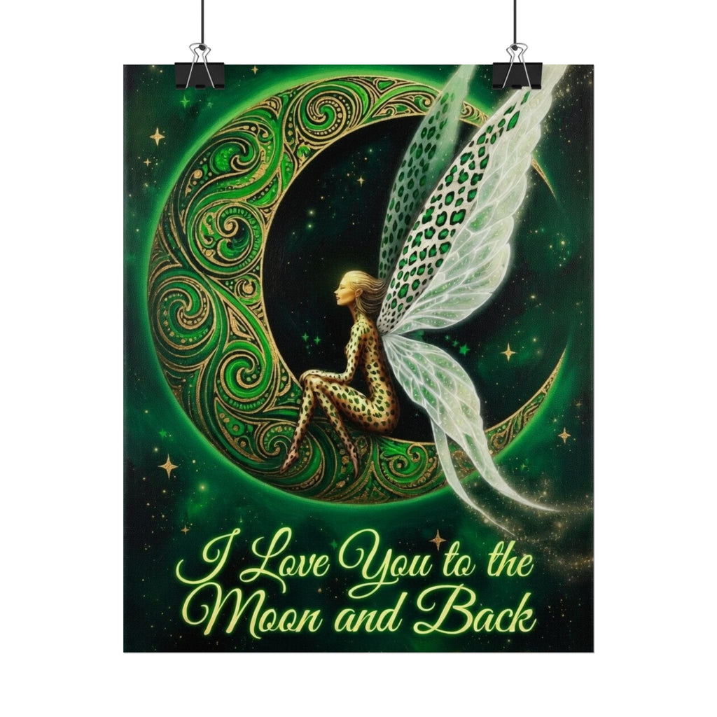 Rolled Poster — Fairy on Crescent Moon “I Love You to the Moon and Back”
