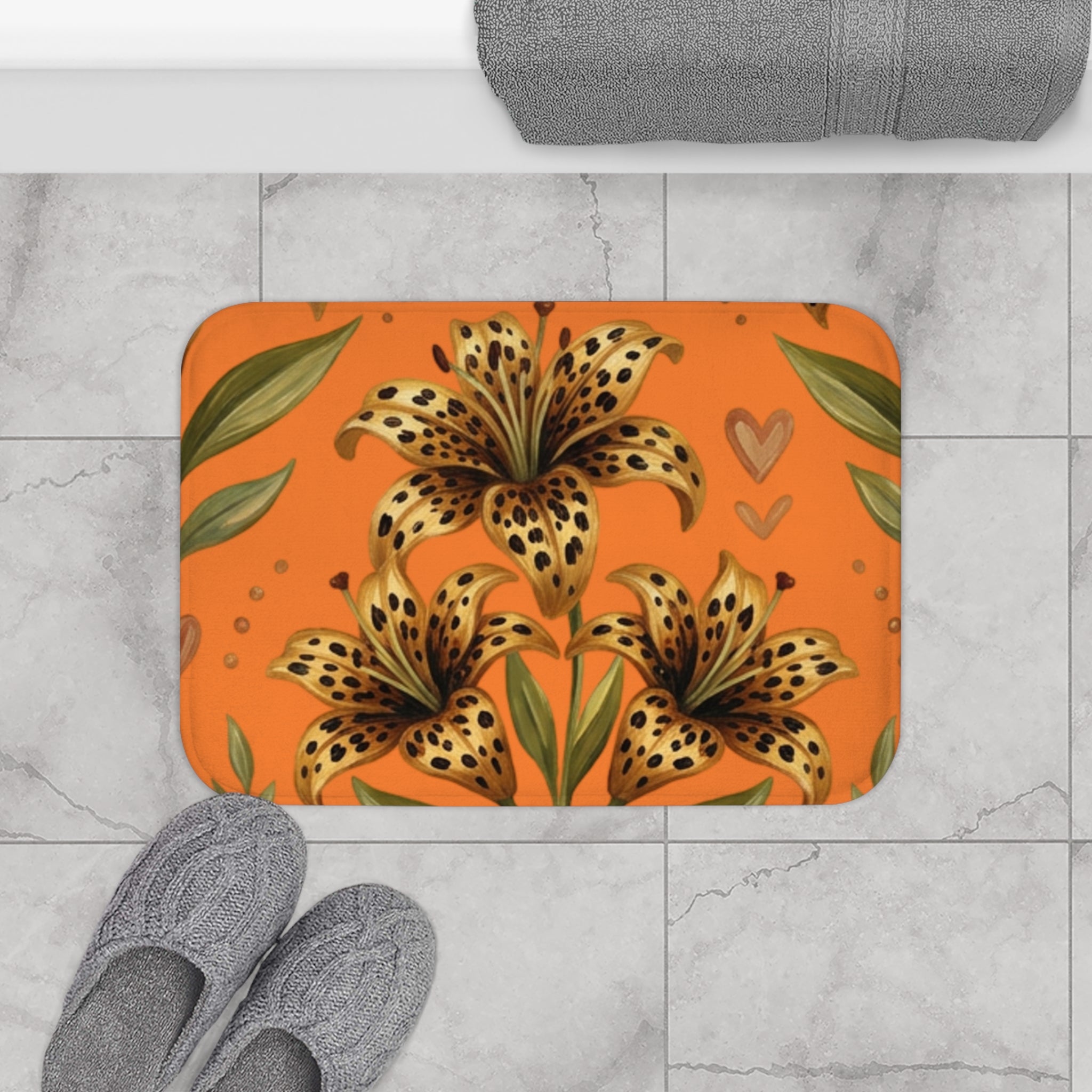 Tiger Lily Bath Mat — Orange Floral Bath Rug