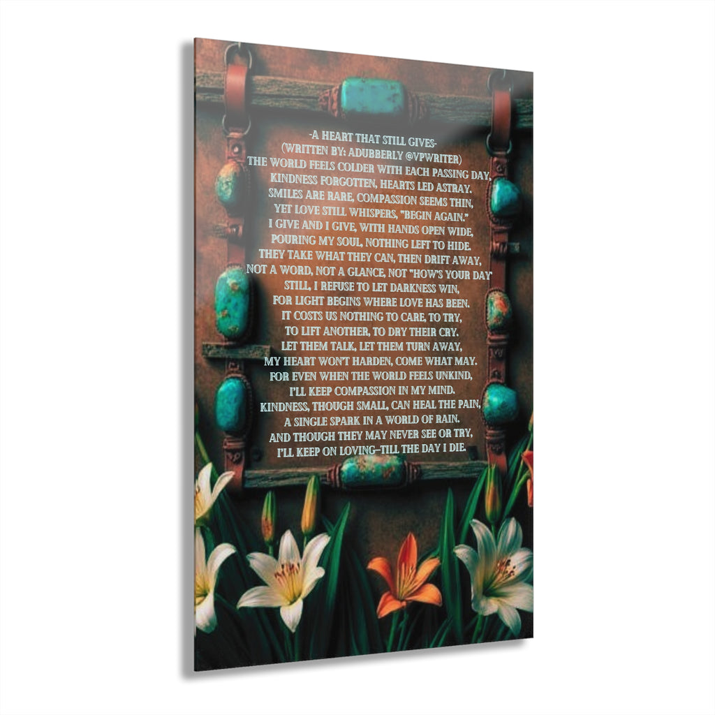 Acrylic Print - Inspirational Poem Wall Art with Lilies & Rustic Beads (French Cleat Hanging)