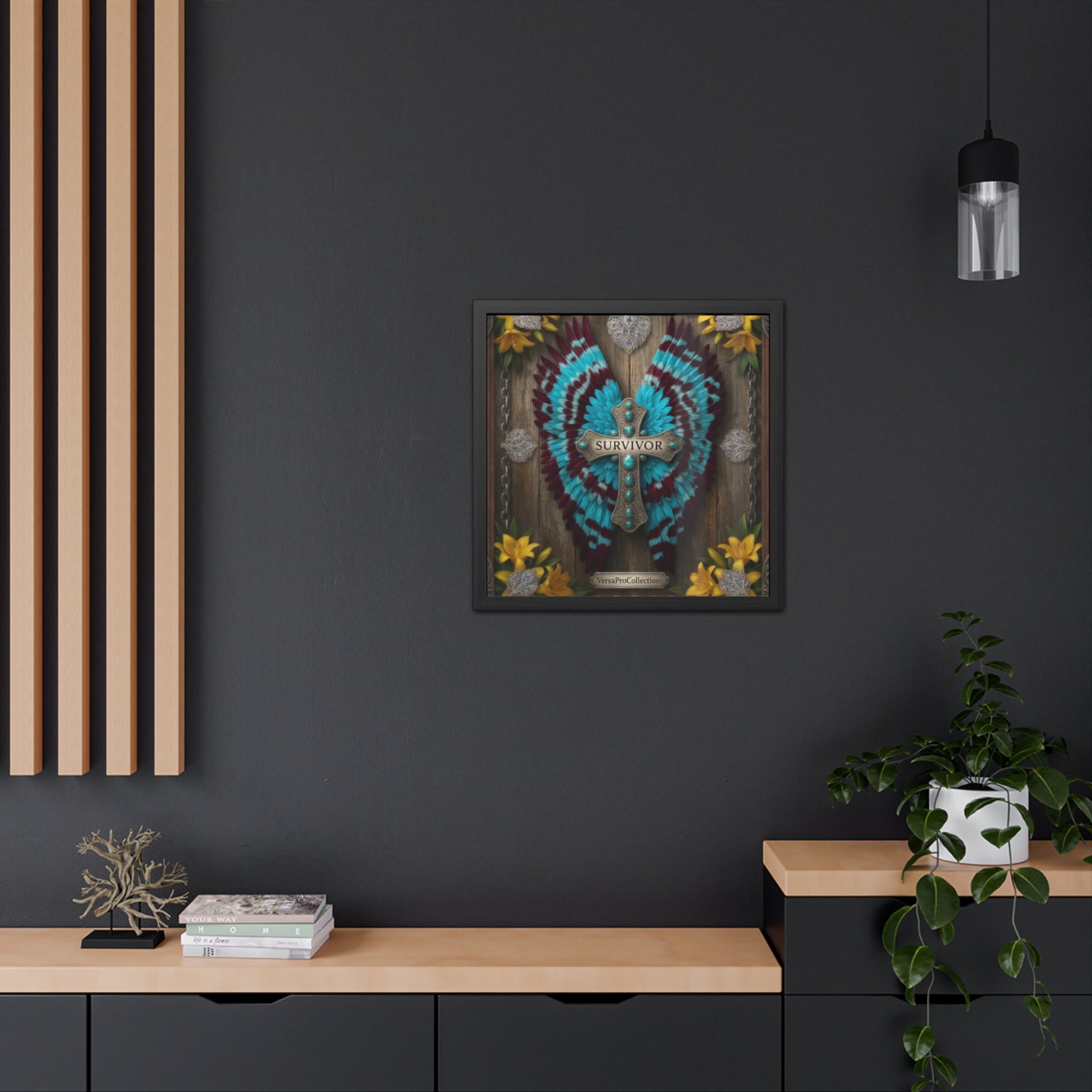 Survivor Cross & Wings Framed Poster — Inspirational Faith Wall Art