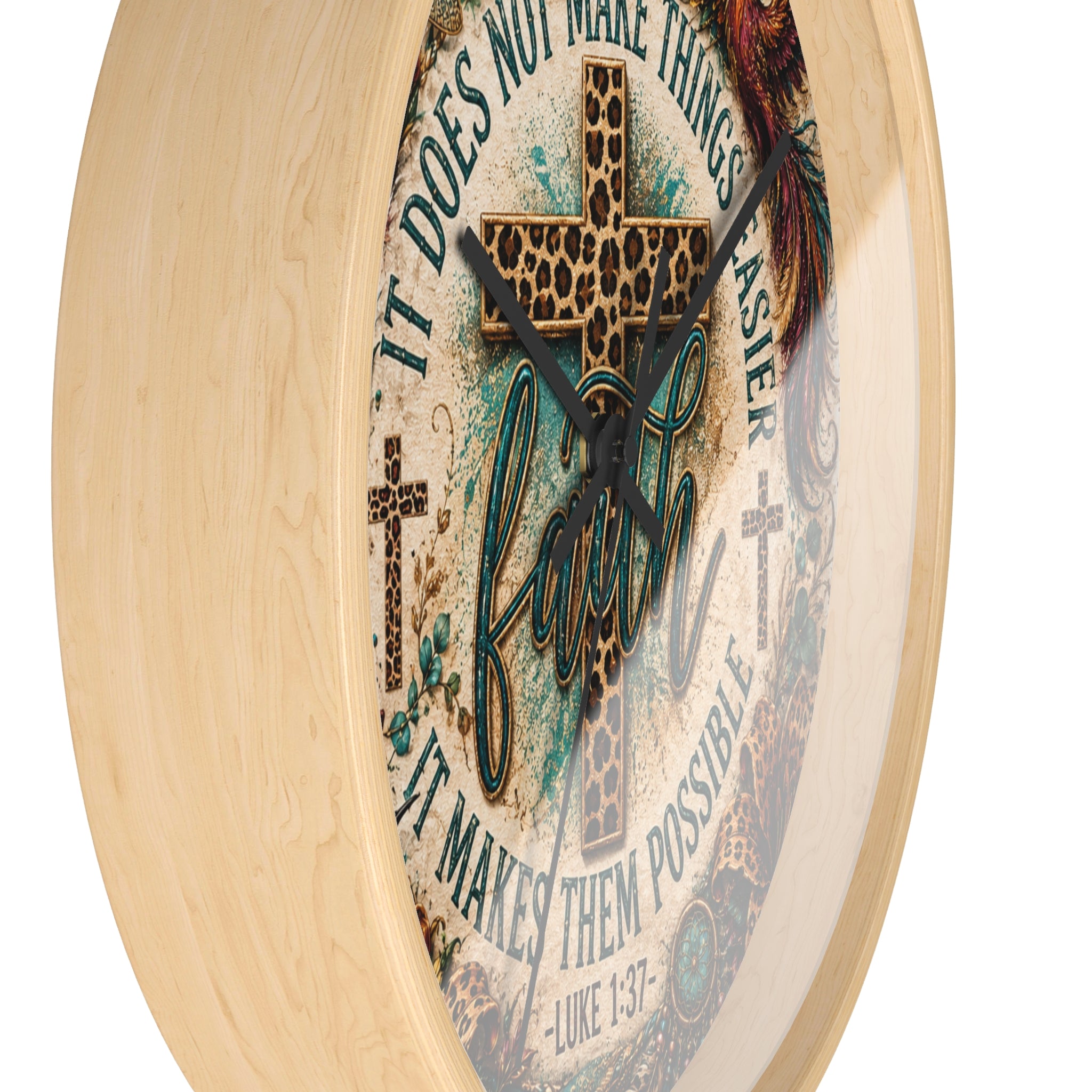 Faith Wall Clock — Leopard Cross Christian Home Decor (Luke 1:37)