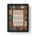 Vertical Framed Poster — Rustic Family Heritage Poem Wall Art (Turquoise & Leopard Border)