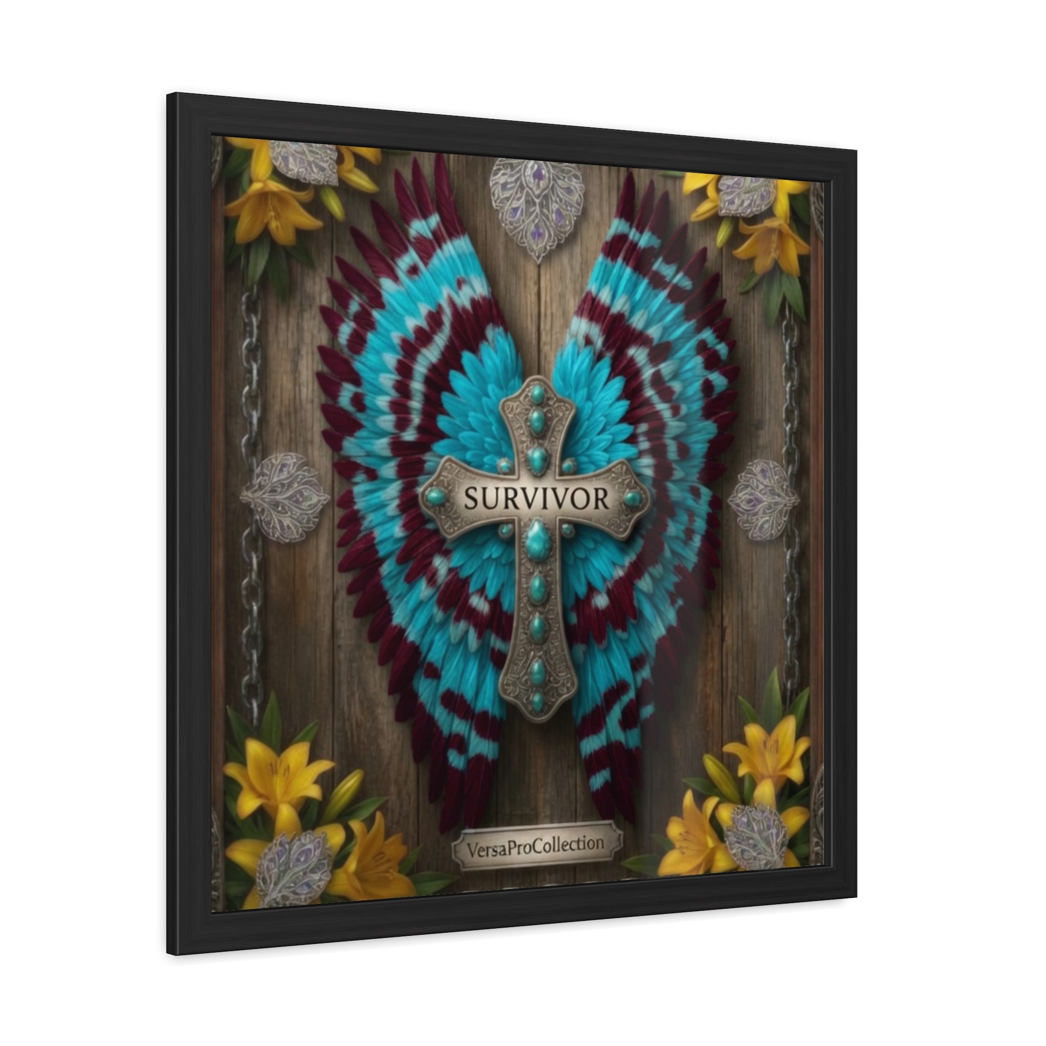 Survivor Cross & Wings Framed Poster — Inspirational Faith Wall Art