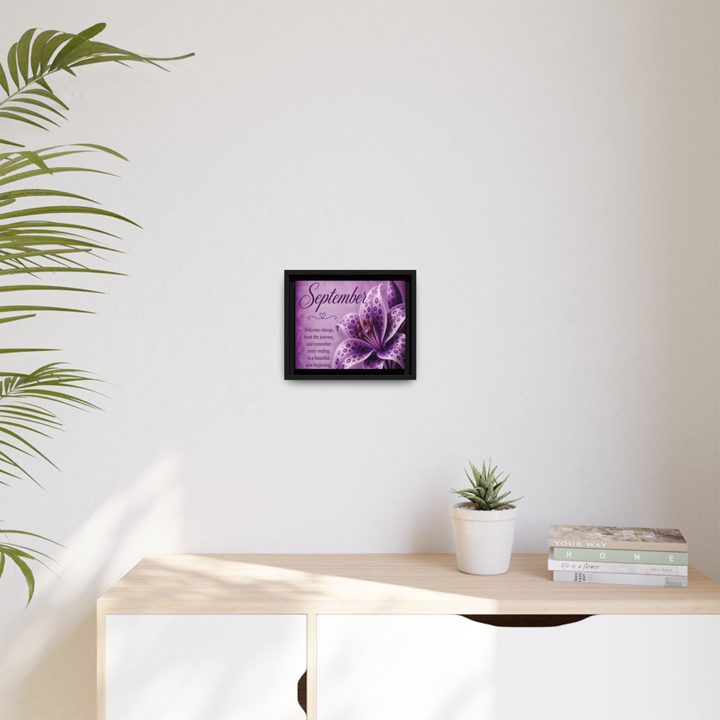 September Purple Lily Framed Canvas Wall Art — Inspirational Quote
