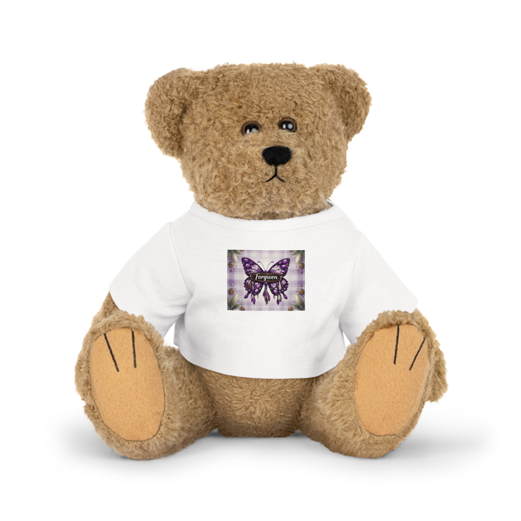 Purple Butterfly Teddy Bear Plush with Graphic T‑Shirt