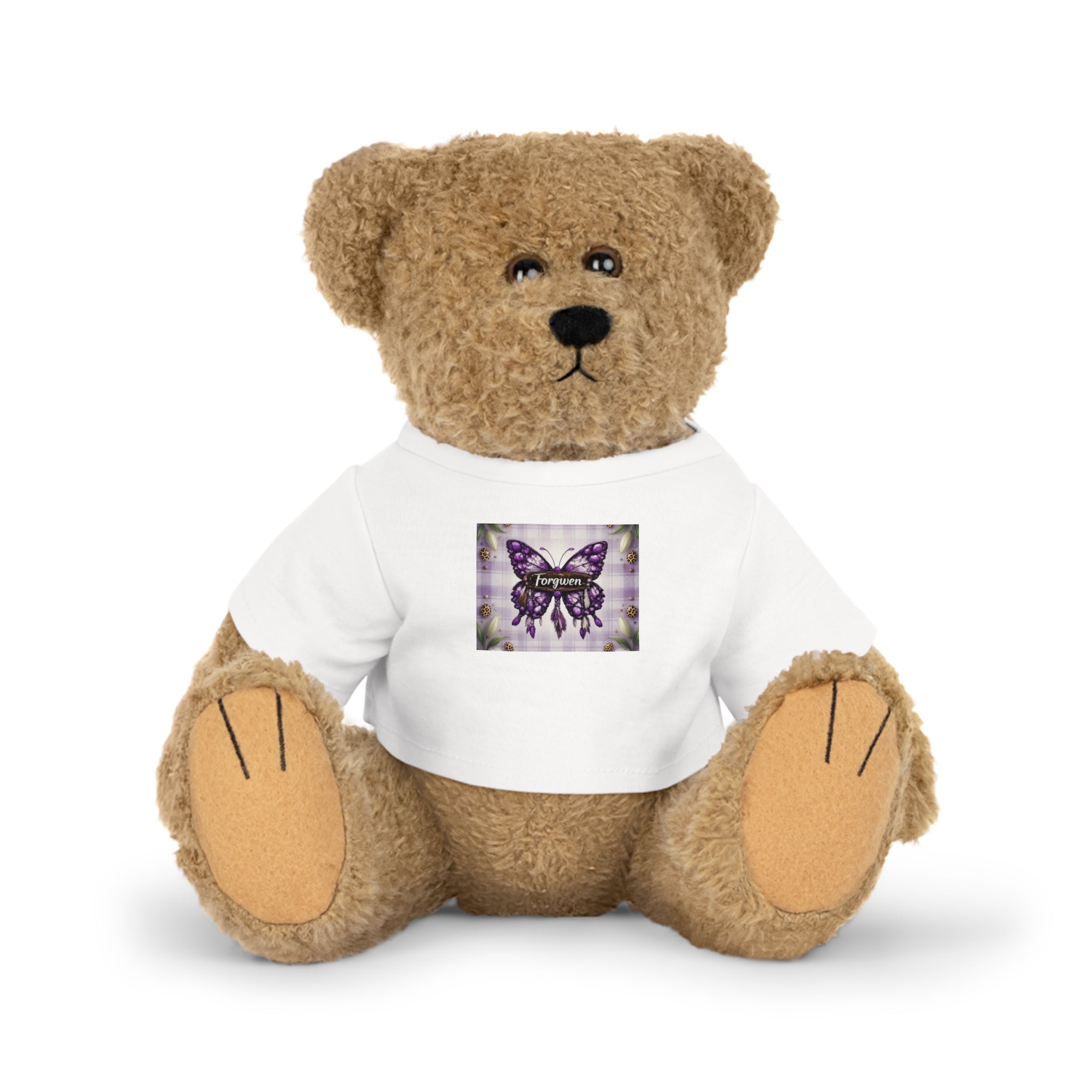 Purple Butterfly Teddy Bear Plush with Graphic T‑Shirt