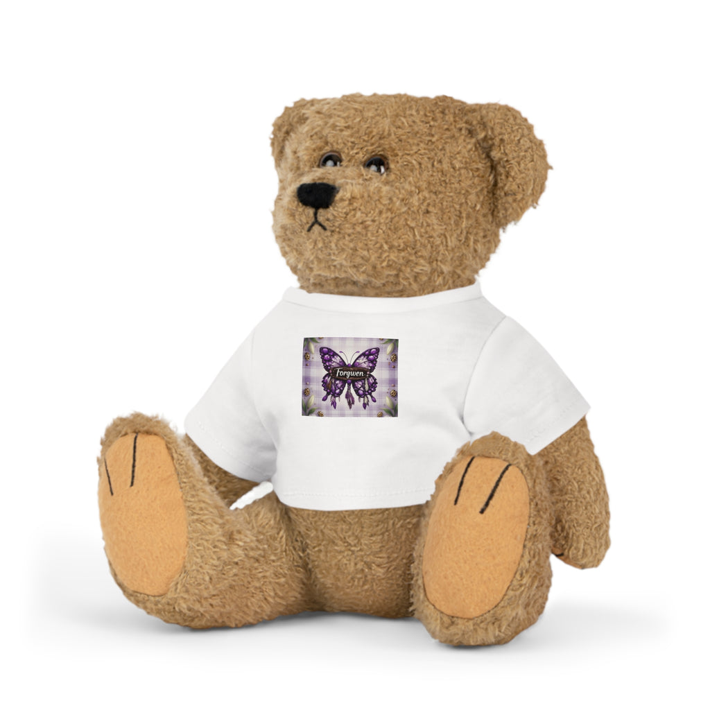 Purple Butterfly Teddy Bear Plush with Graphic T‑Shirt