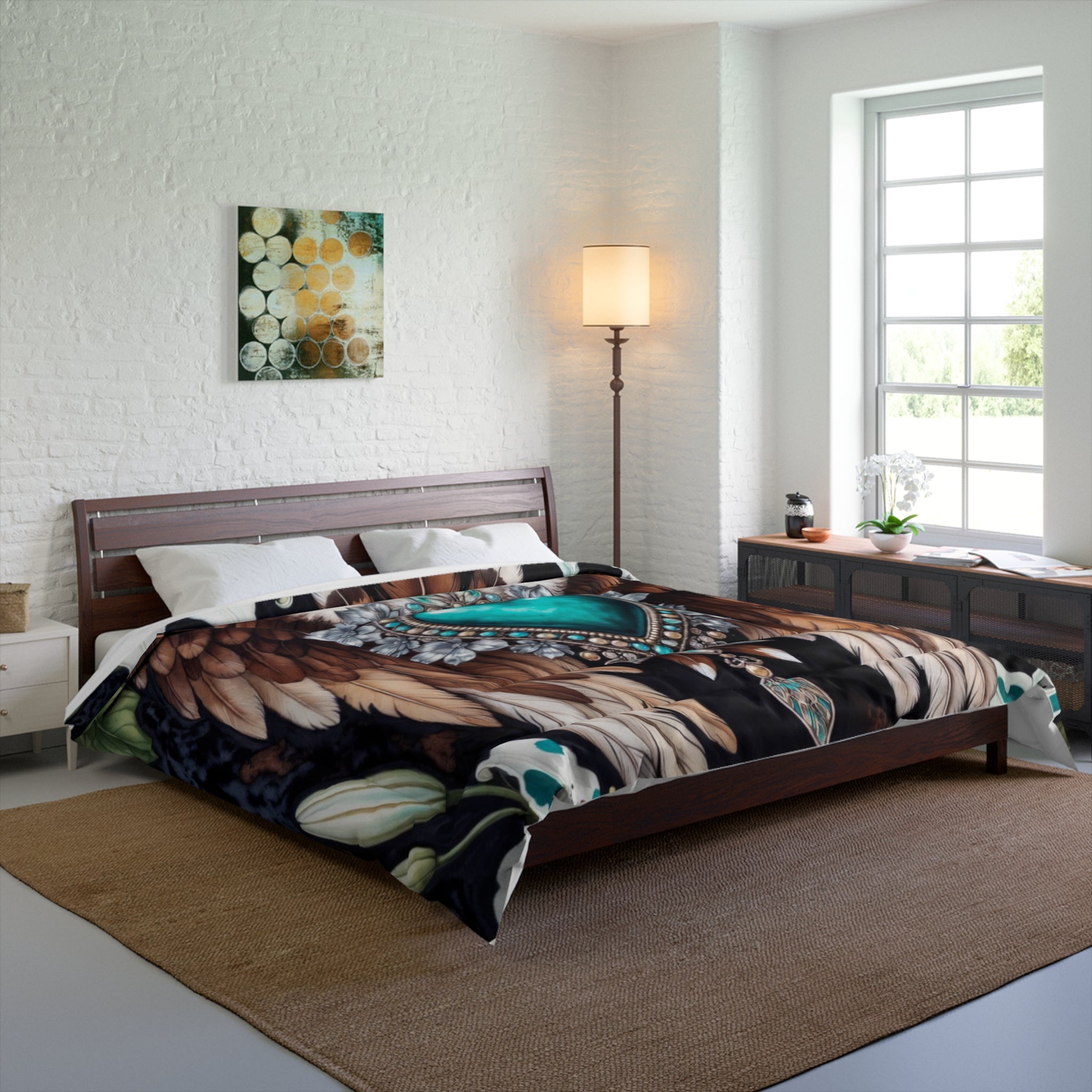 Dreamcatcher Comforter - Teal Heart Wings Boho Bedspread