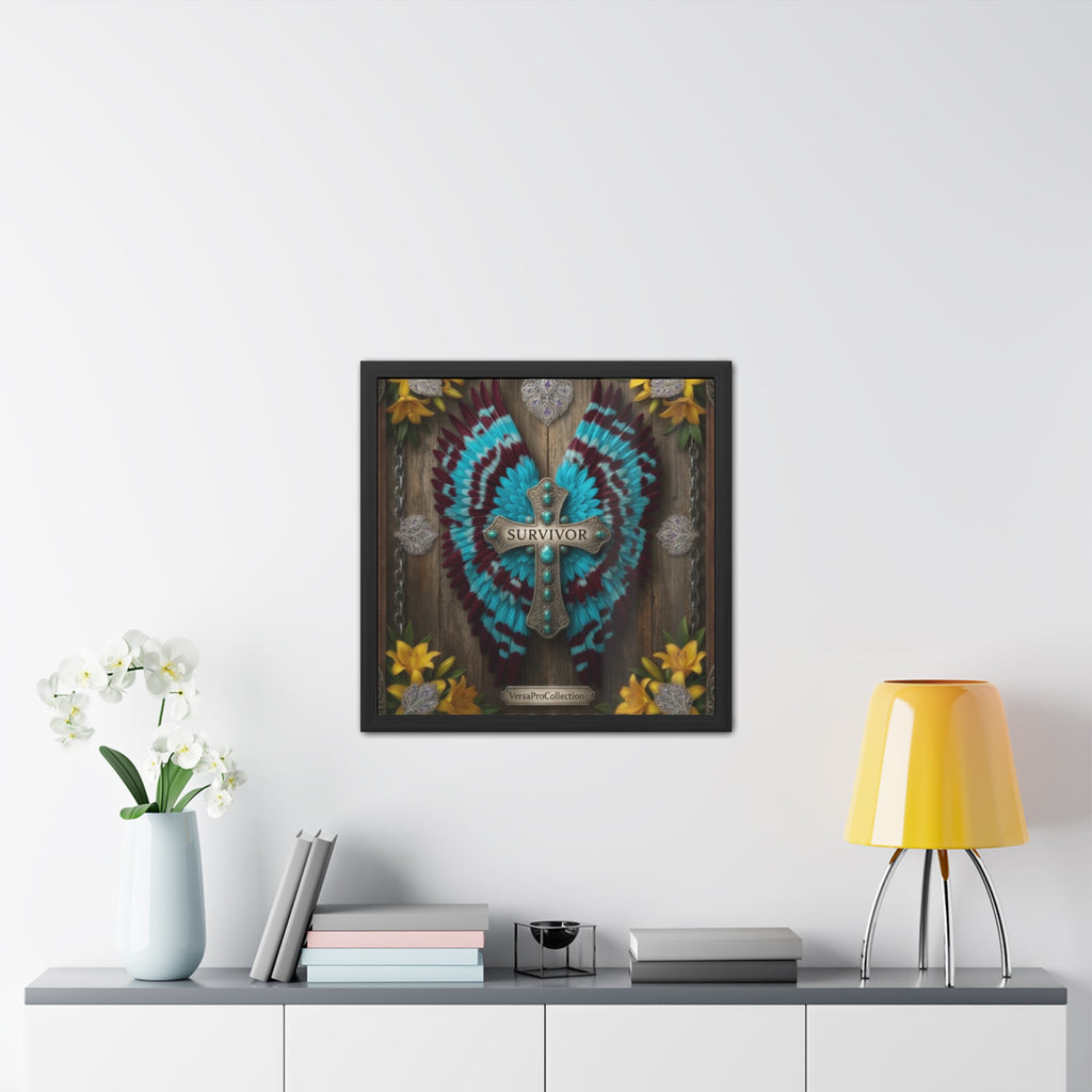 Survivor Cross & Wings Framed Poster — Inspirational Faith Wall Art