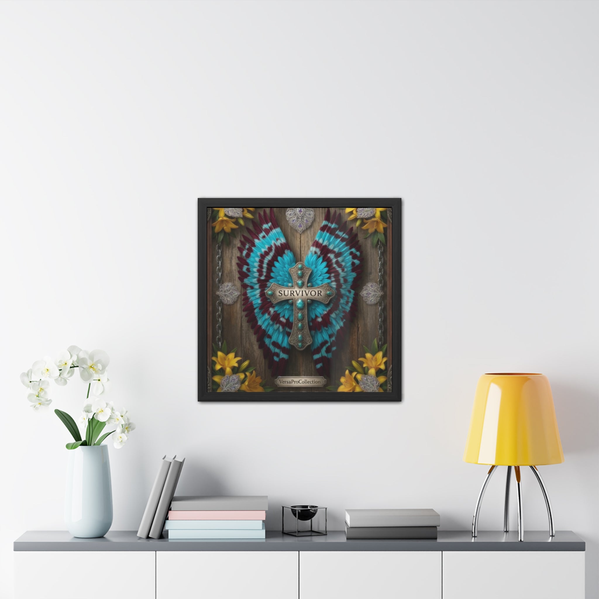 Survivor Cross & Wings Framed Poster — Inspirational Faith Wall Art