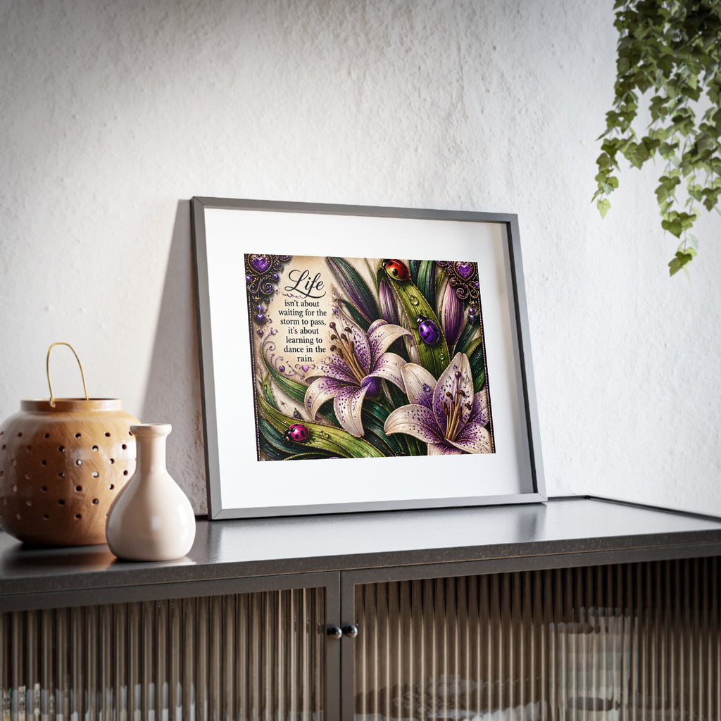 Framed Floral Art Print — "Life isn't about waiting" Inspirational Wall Poster