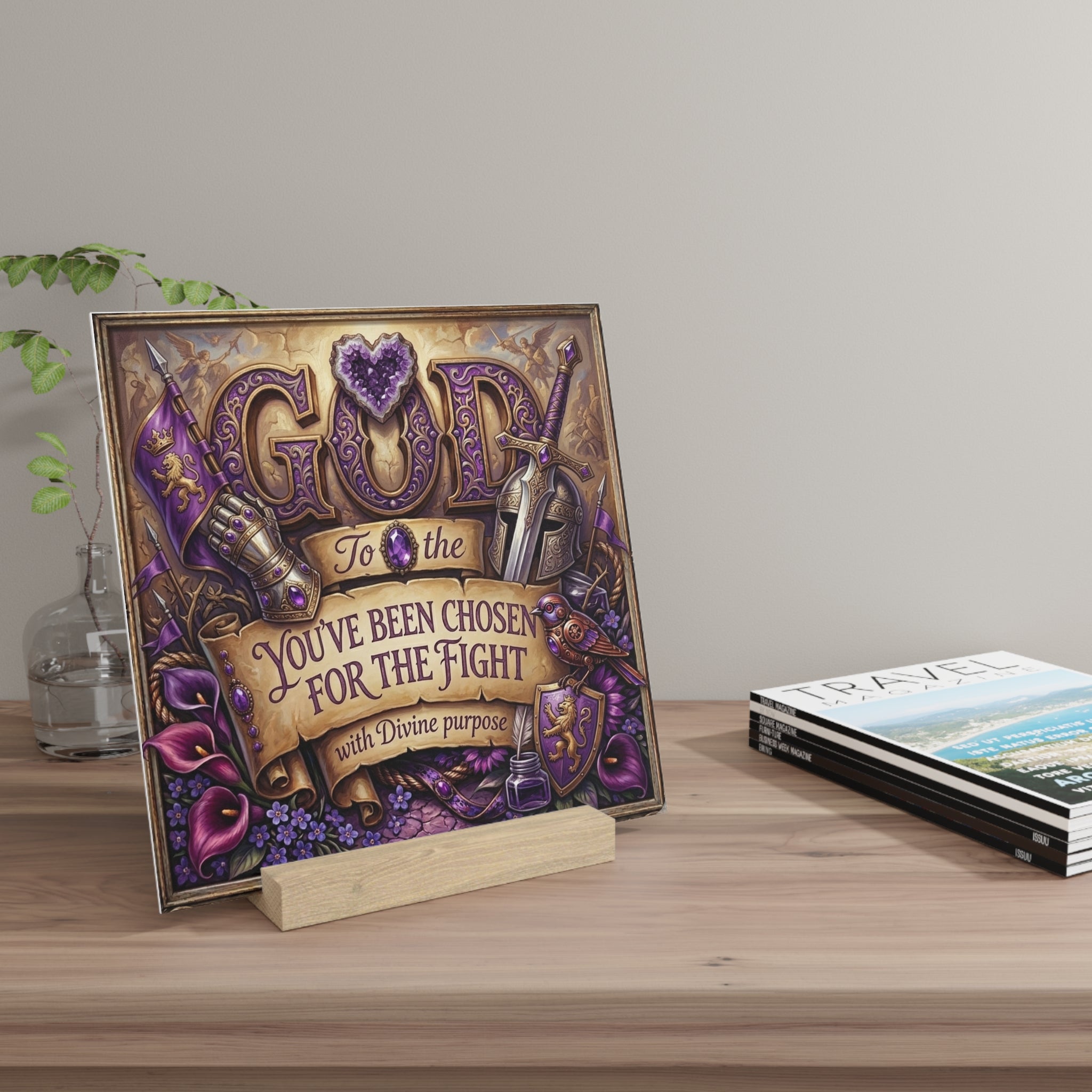 Gallery Board — "God You've Been Chosen for the Fight" Inspirational Faith Plaque with Stand