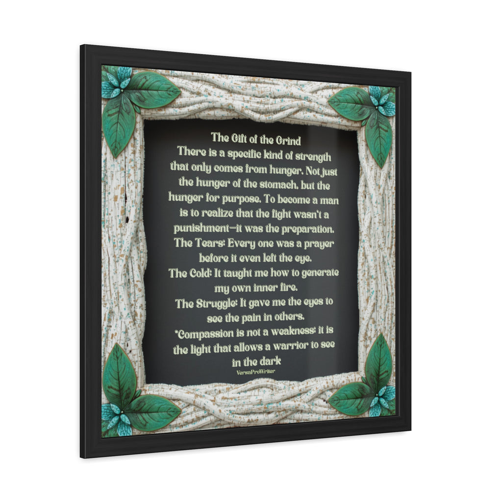 Framed Poster — "The Gift of the Grind" Inspirational Wall Art with Rustic Rope Frame