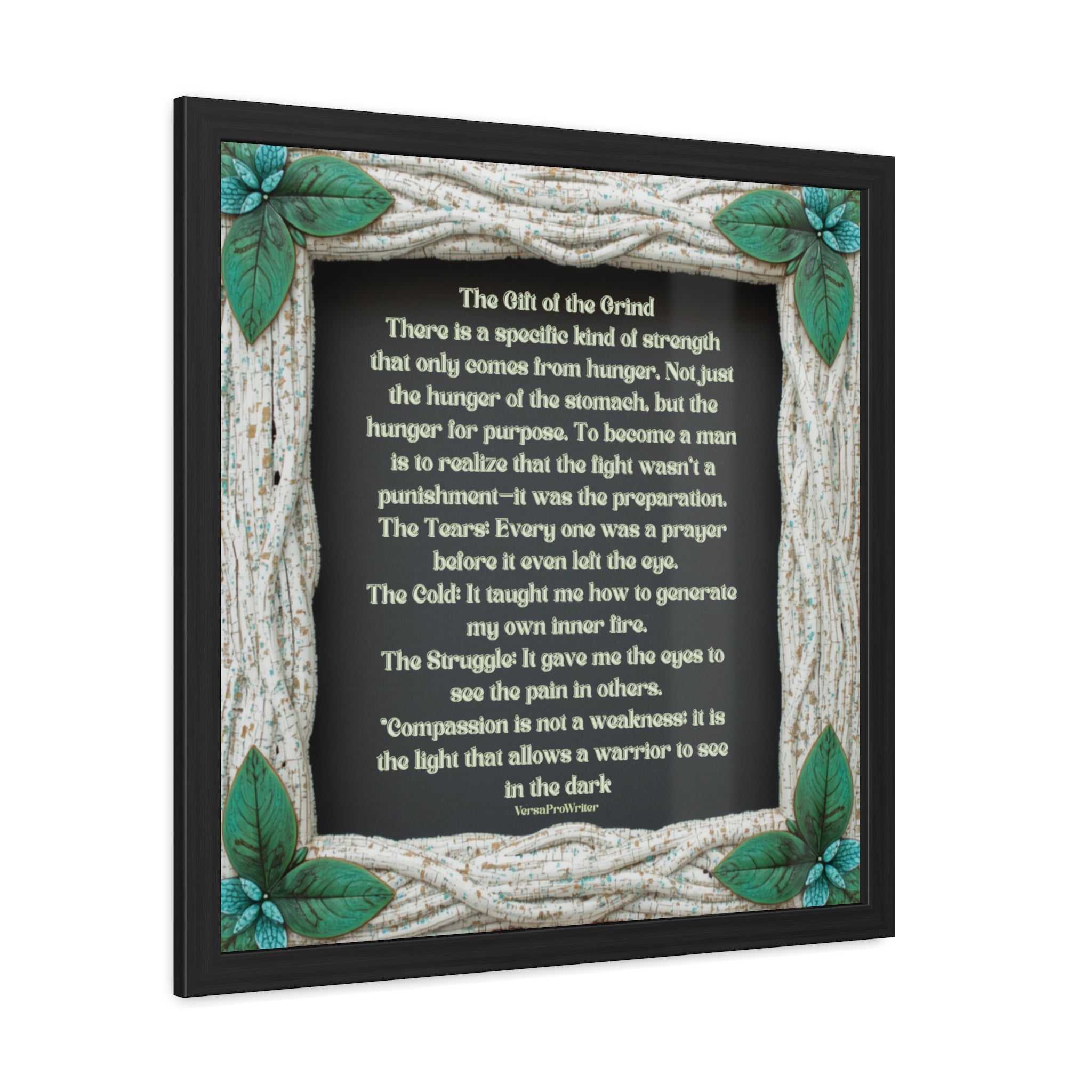 Framed Poster — "The Gift of the Grind" Inspirational Wall Art with Rustic Rope Frame