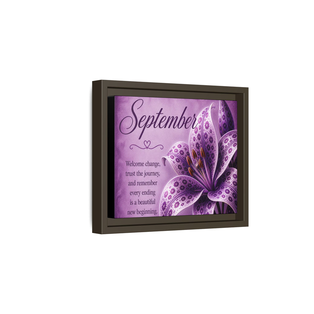 September Purple Lily Framed Canvas Wall Art — Inspirational Quote