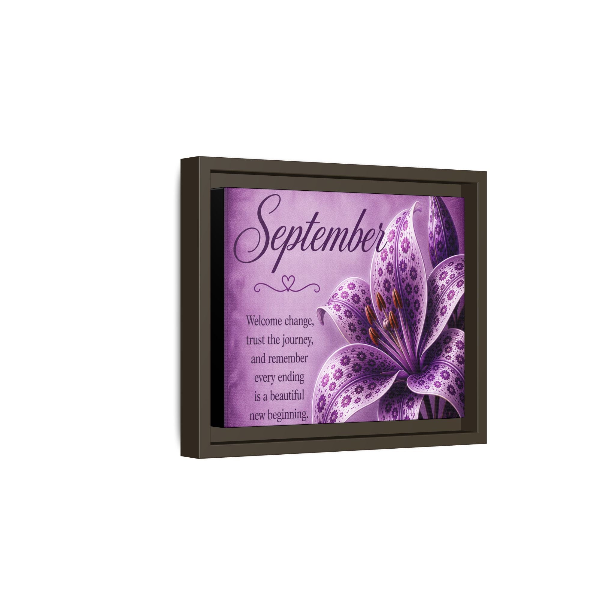 September Purple Lily Framed Canvas Wall Art — Inspirational Quote