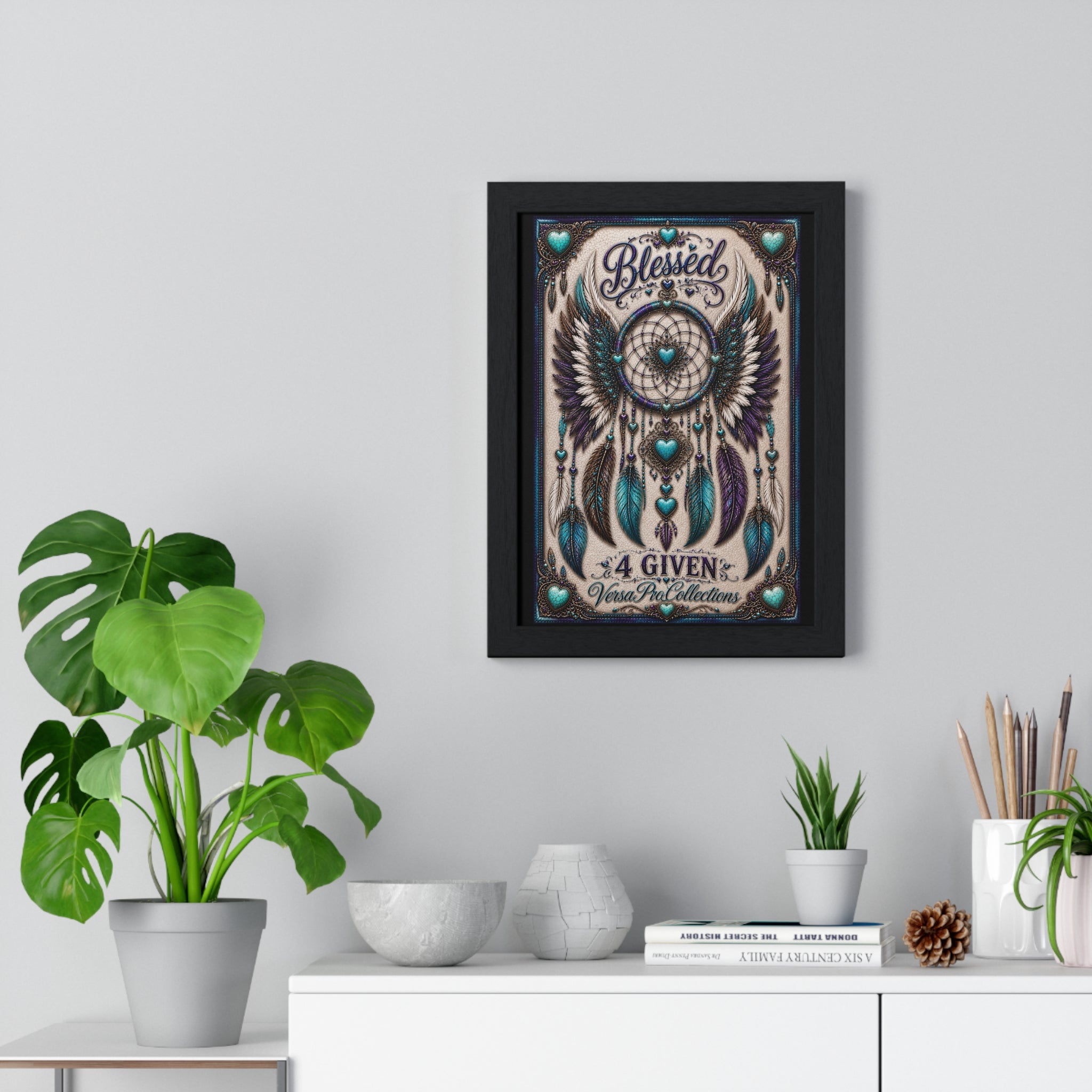 Framed Poster - "Blessed" Dreamcatcher Wall Art (4 Given) — Boho Spiritual Home Decor