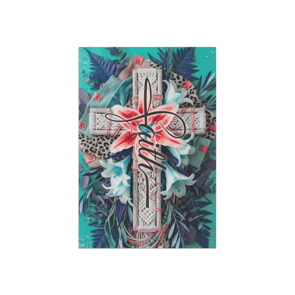 Faith Floral Garden Flag — Decorative Outdoor/House Banner with Cross Design