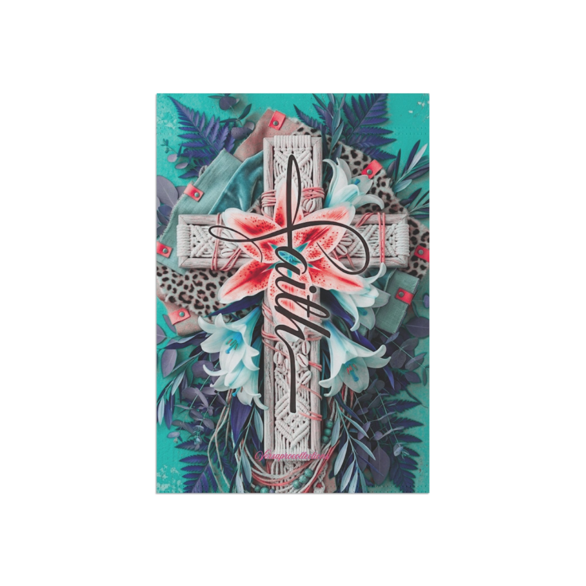Faith Floral Garden Flag — Decorative Outdoor/House Banner with Cross Design