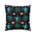 Sea Turtle Palm Floor Pillow — Coastal Tropical Square Throw Pillow