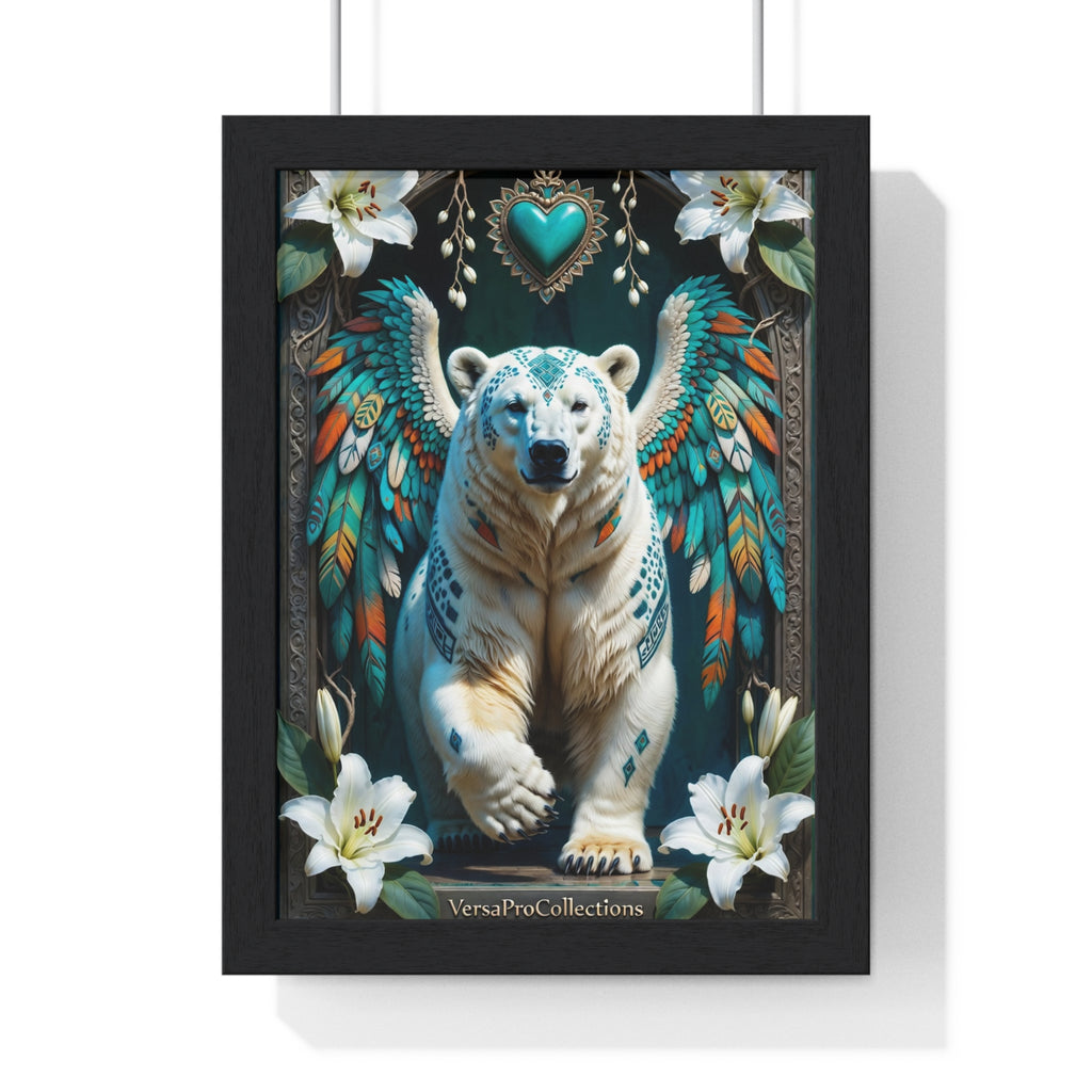 Winged Polar Bear Poster — Whimsical Teal Animal Wall Art Print