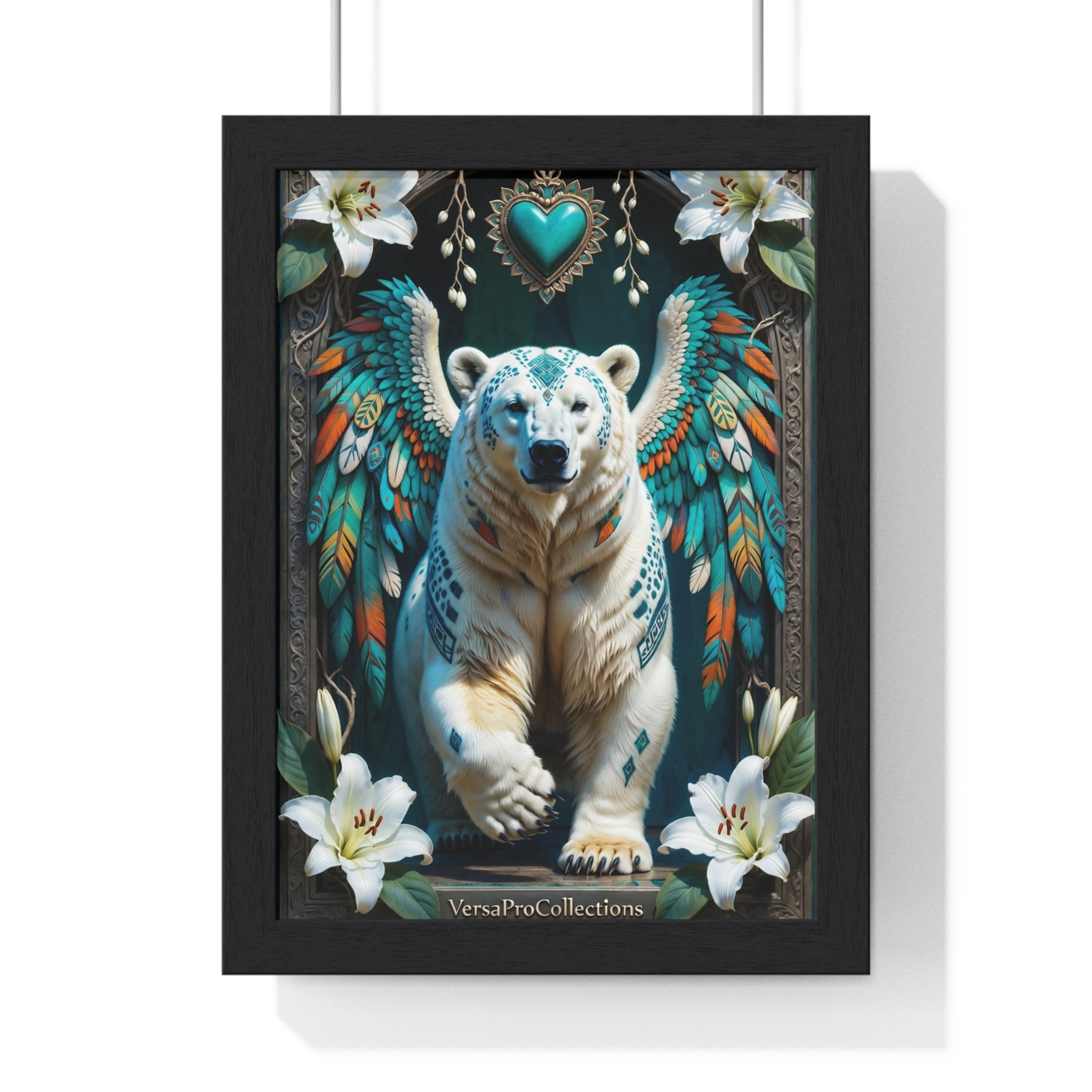 Winged Polar Bear Poster — Whimsical Teal Animal Wall Art Print