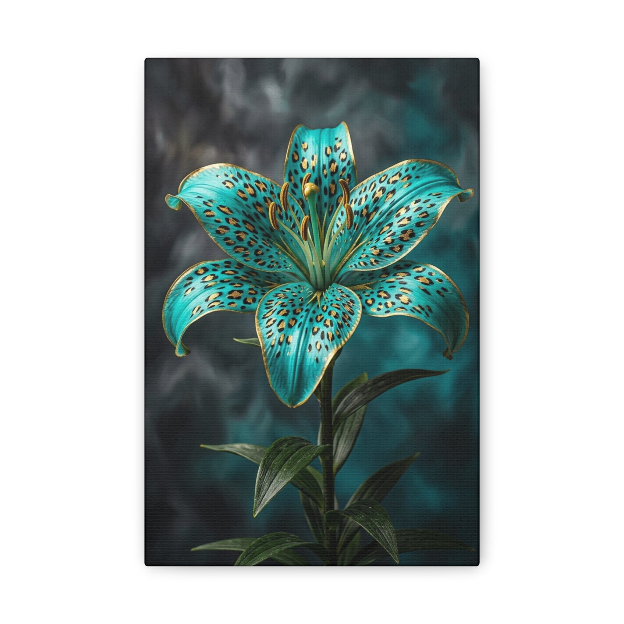 Teal Stargazer Lily Canvas Print — Botanical Wall Art for Living Room & Bedroom
