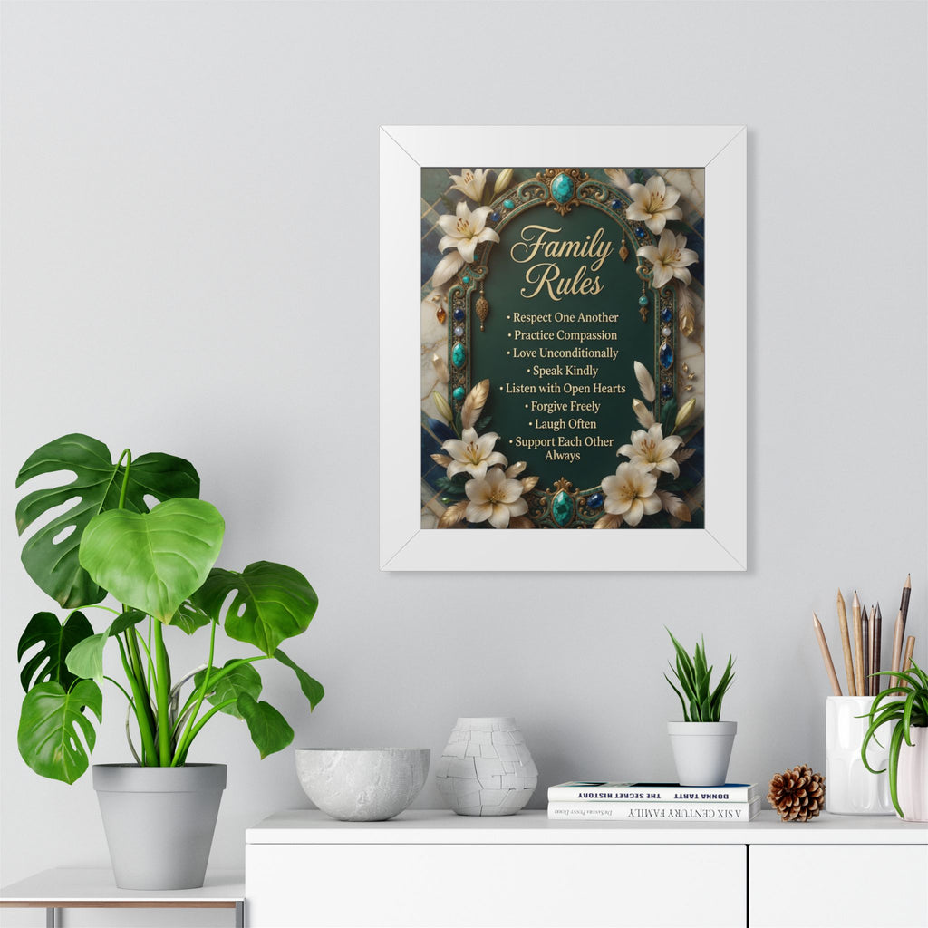 Family Rules Framed Poster — Inspirational Home Wall Art