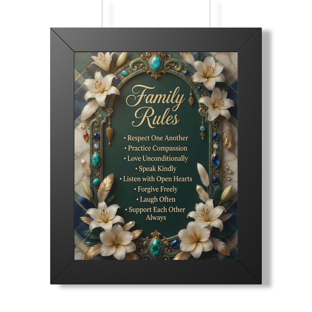 Family Rules Framed Poster — Inspirational Home Wall Art
