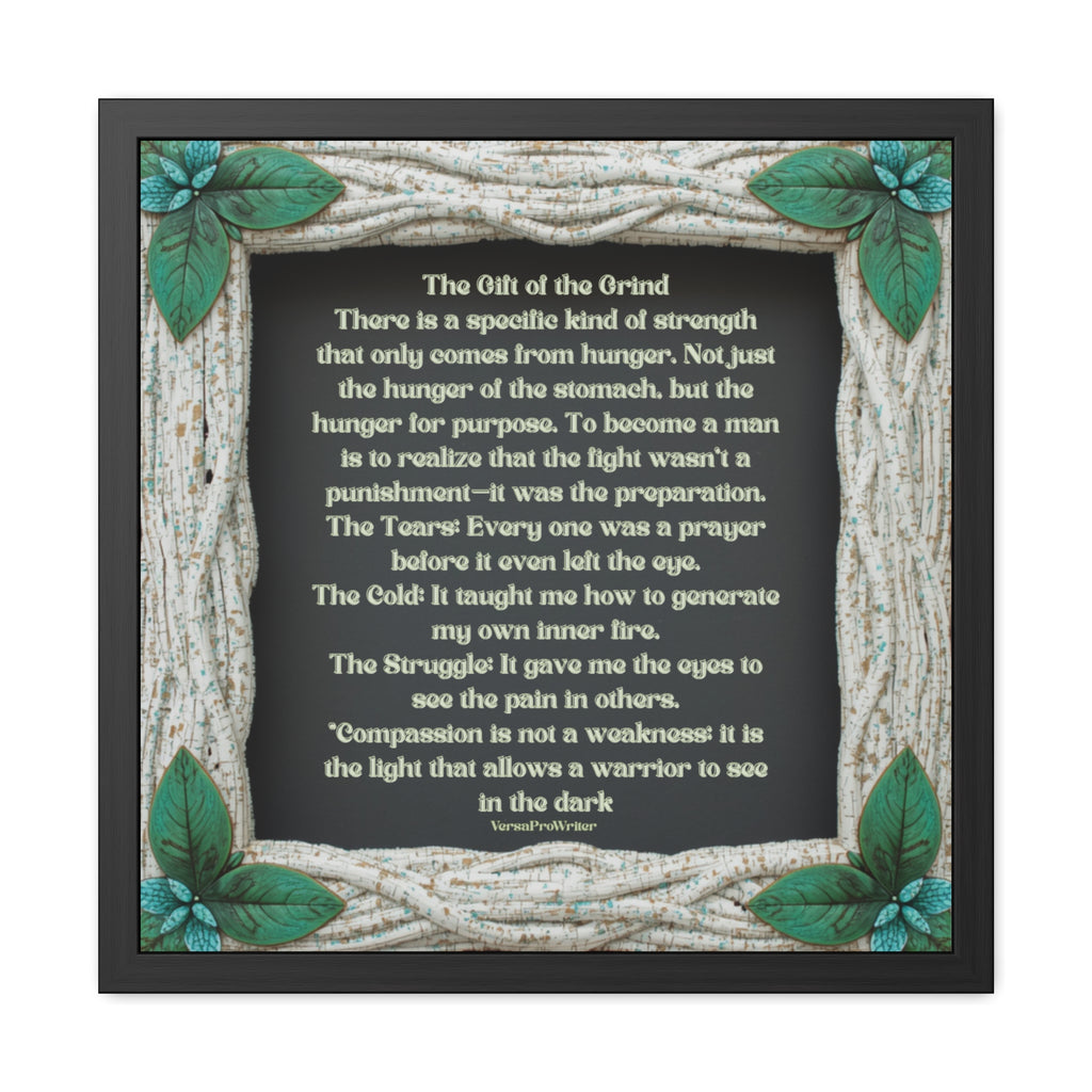 Framed Poster — "The Gift of the Grind" Inspirational Wall Art with Rustic Rope Frame