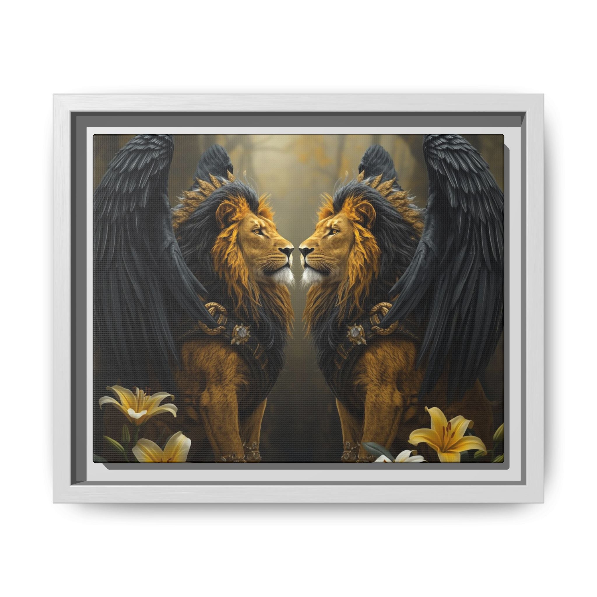 Winged Lion Mirror Matte Canvas Print (Framed)