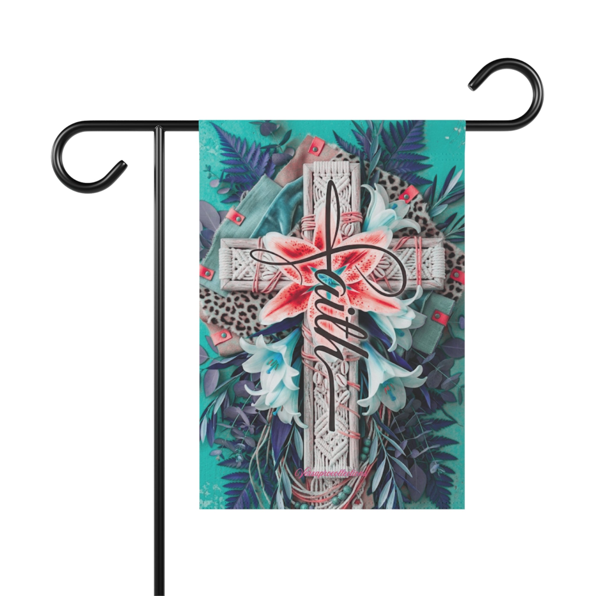 Faith Floral Garden Flag — Decorative Outdoor/House Banner with Cross Design