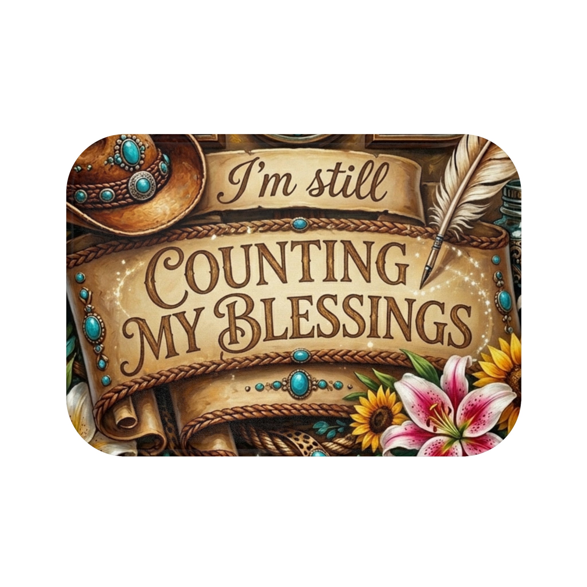 Counting My Blessings Bath Mat — Inspirational Floral Western Home Decor