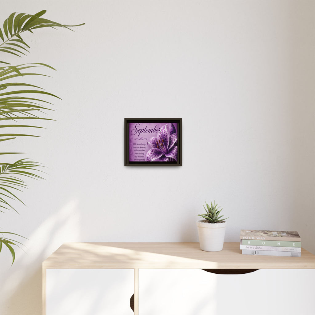 September Purple Lily Framed Canvas Wall Art — Inspirational Quote