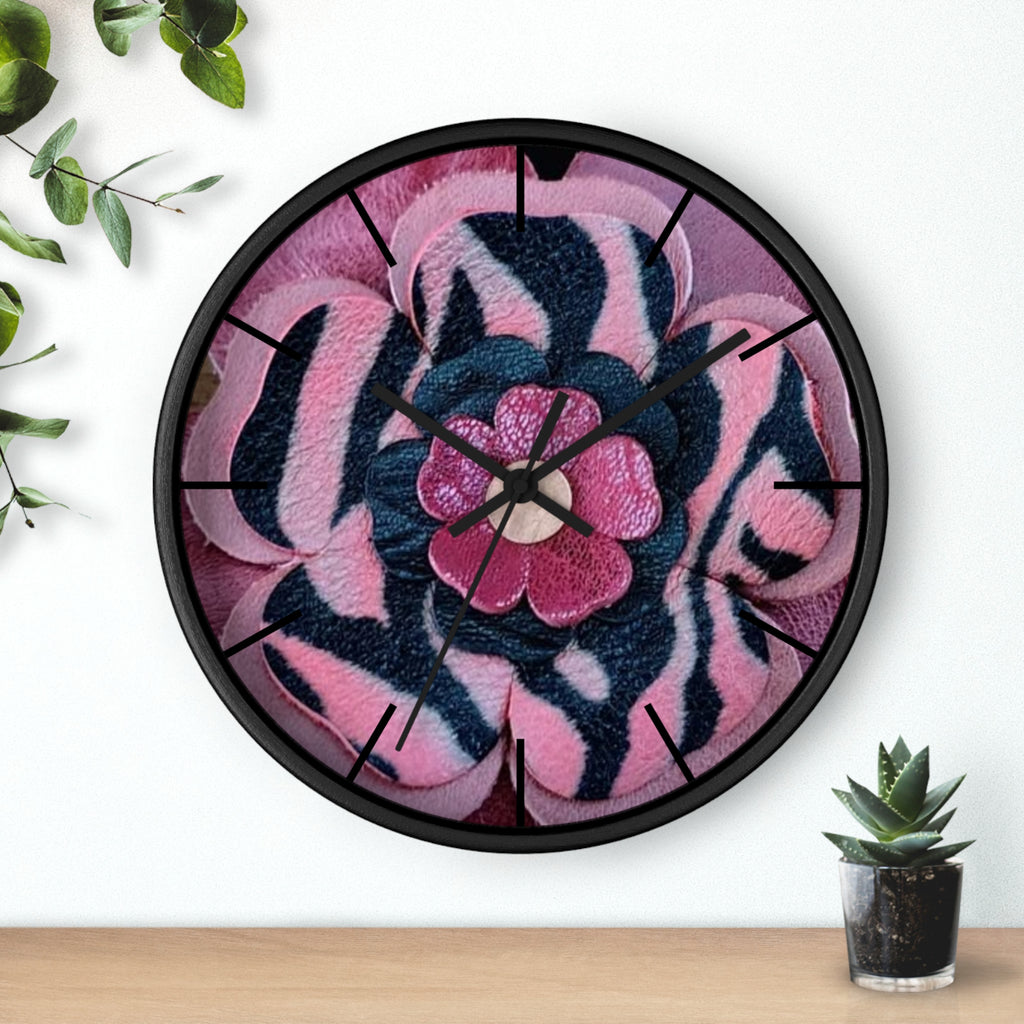 Floral Pink Zebra Wall Clock — Bold Flower Pattern Home Decor