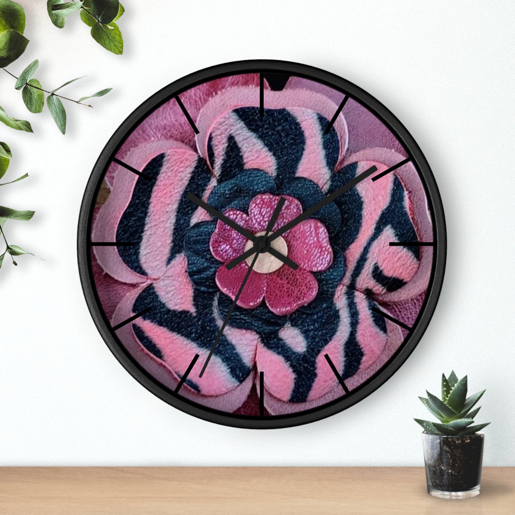 Floral Pink Zebra Wall Clock — Bold Flower Pattern Home Decor