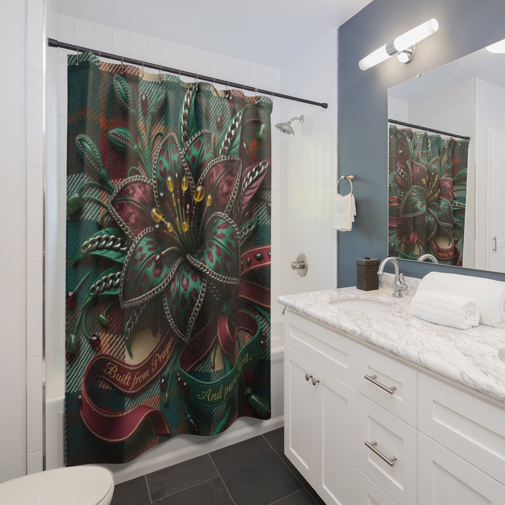 Shower Curtain — Ornate Jewel-Tone Floral Design (Emerald & Maroon)