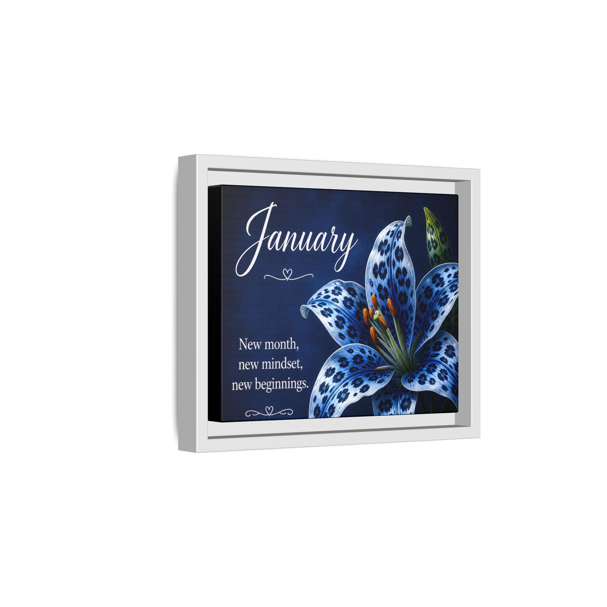 January Floral Canvas Wall Art — "New month, new mindset, new beginnings"