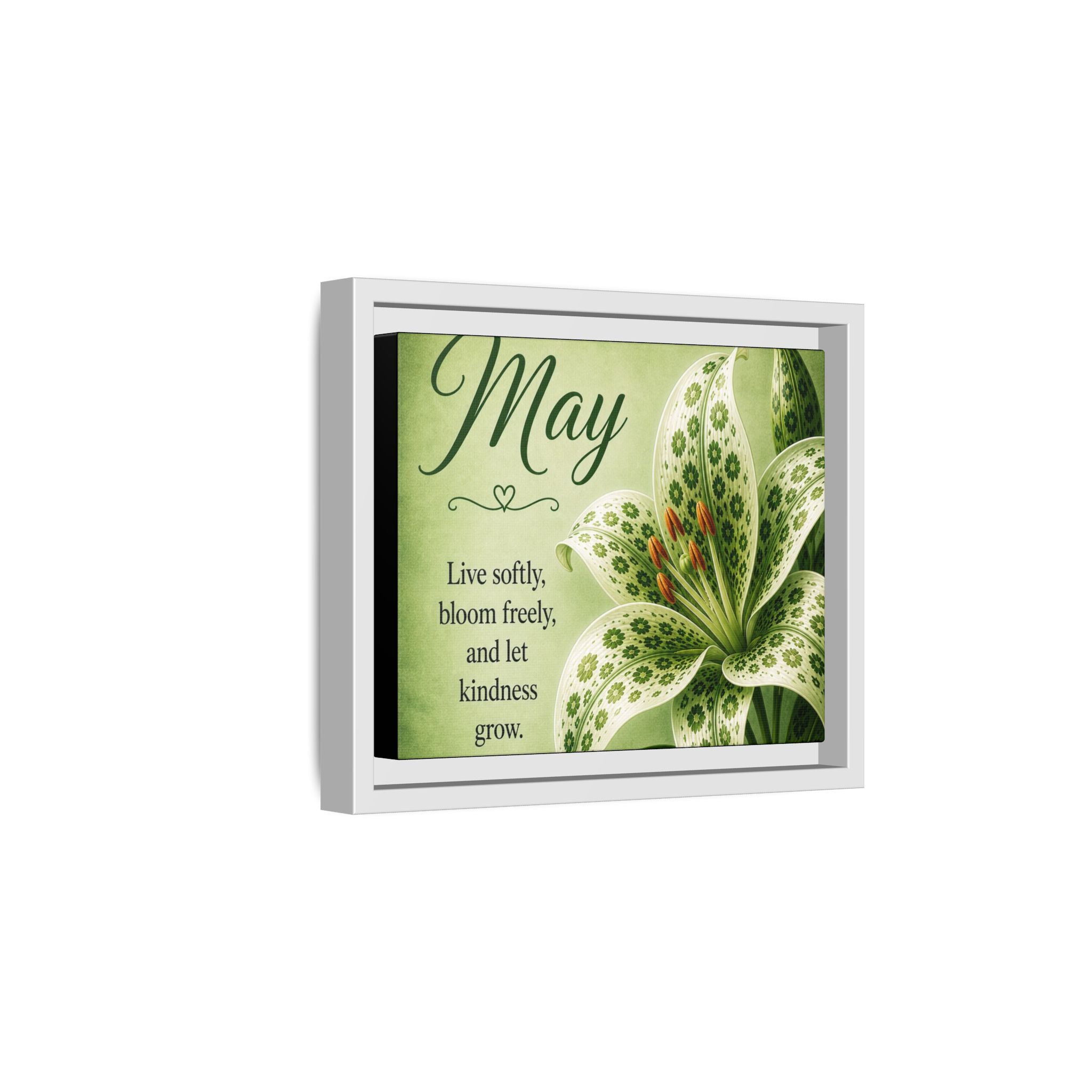 May Floral Framed Canvas — "Live softly, bloom freely" Wall Art