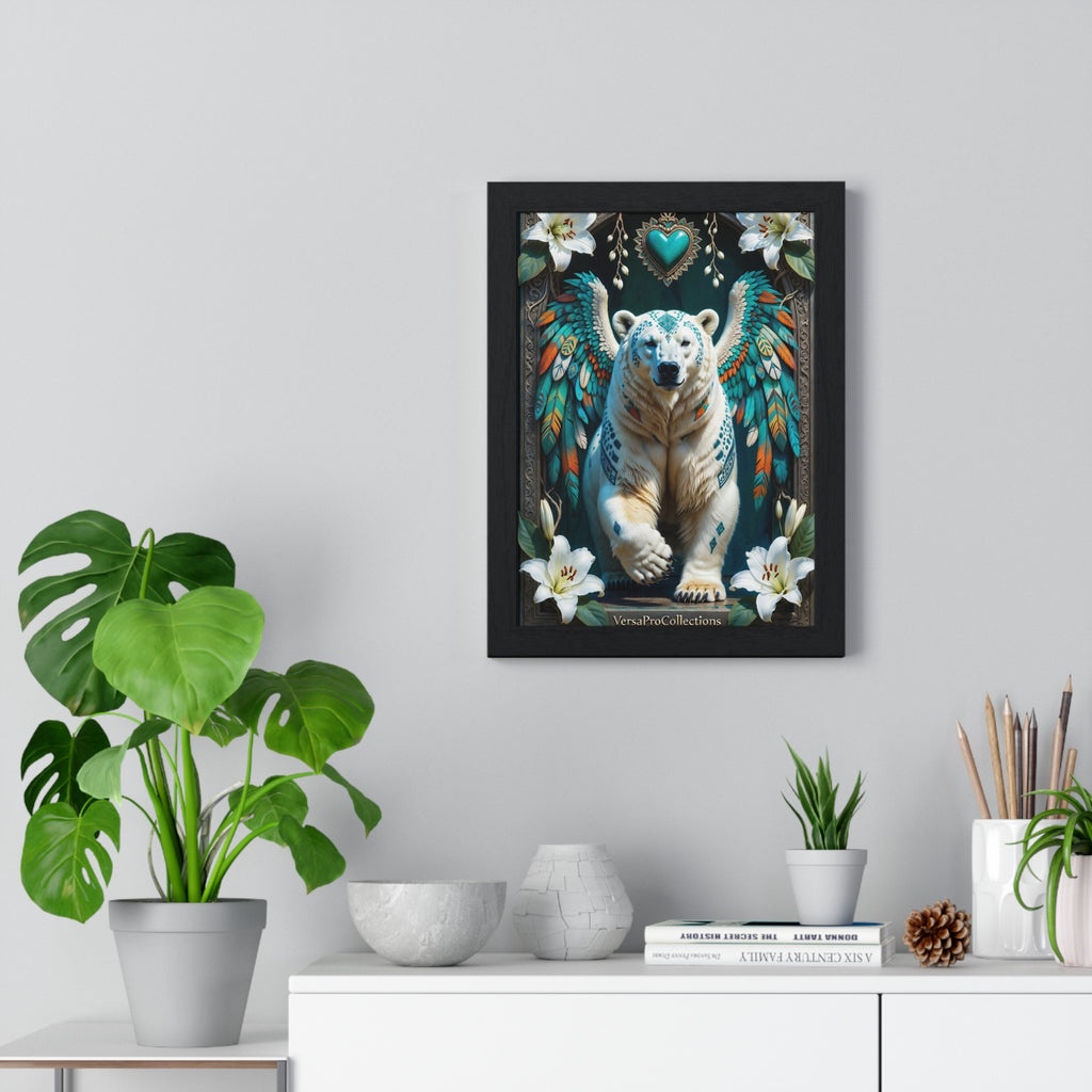 Winged Polar Bear Poster — Whimsical Teal Animal Wall Art Print