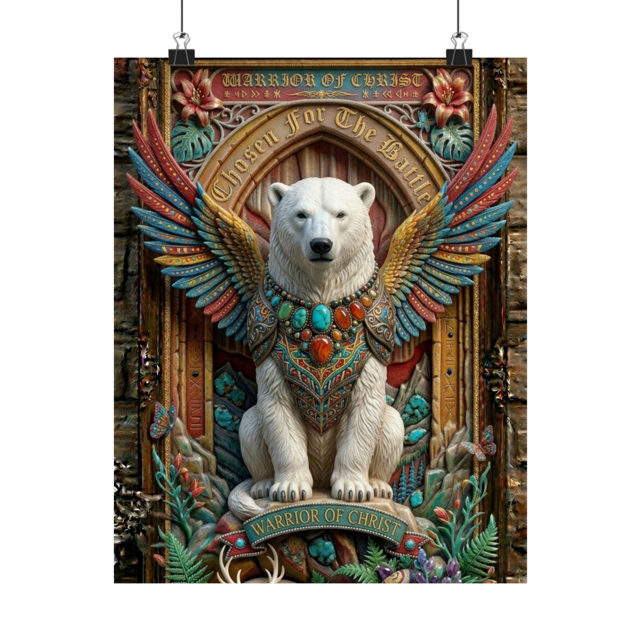 Polar Bear Winged Art Satin Poster — Ornate Spiritual Wall Decor (300gsm)
