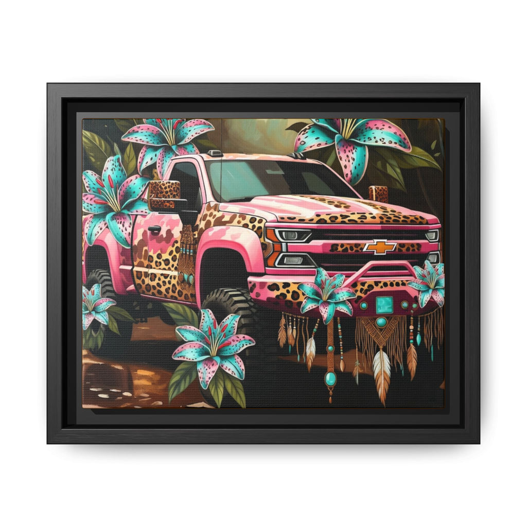 Pink Leopard Truck Canvas Print — Framed Matte Wall Art