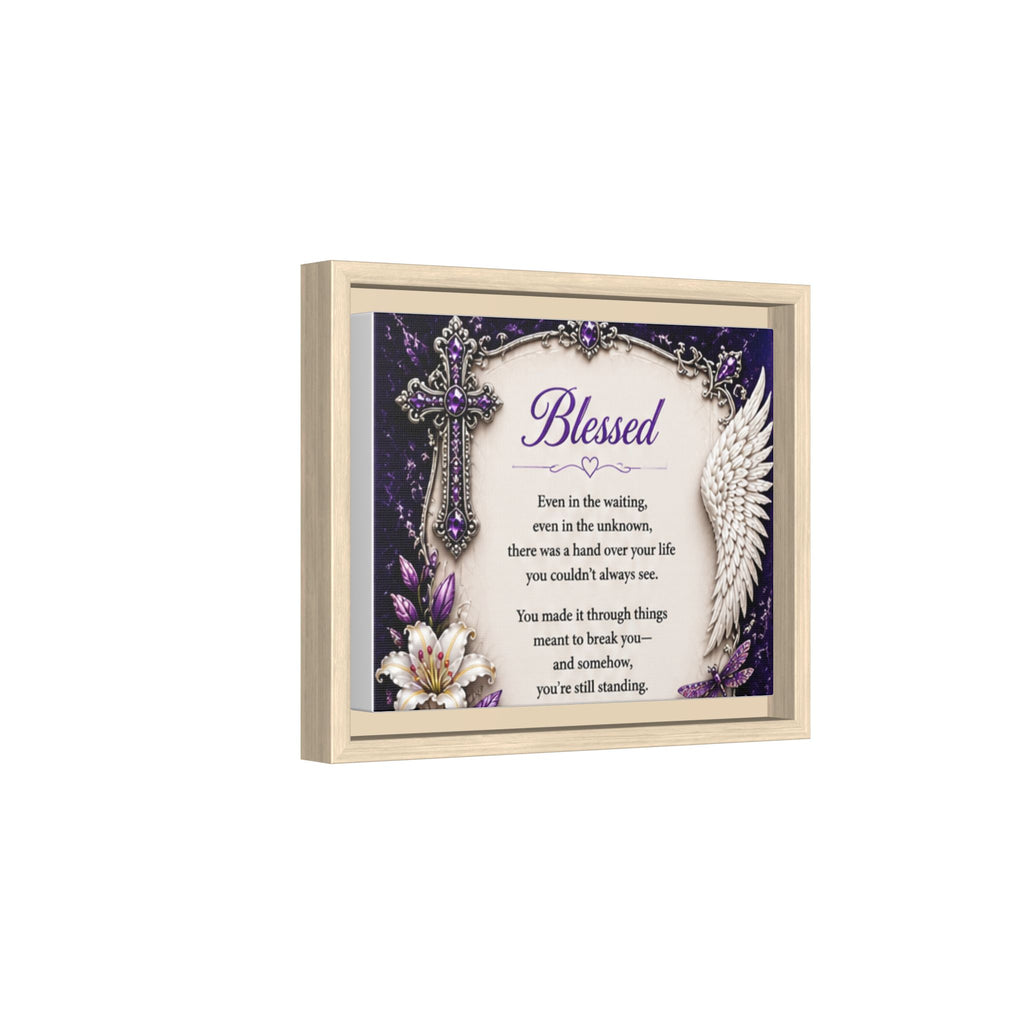 Blessed Inspirational Wall Art — Matte Framed Canvas with Cross & Angel Wing