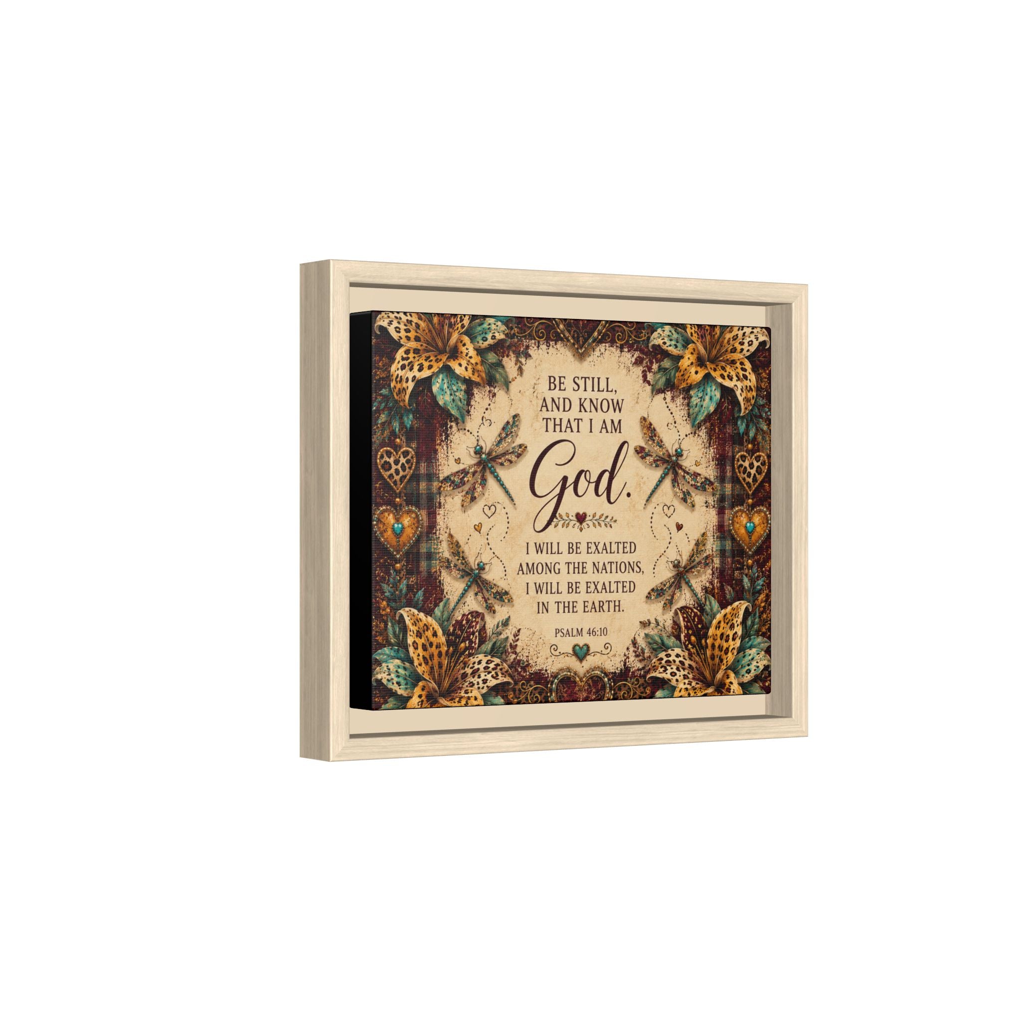 Framed Faith Canvas - "Be Still and Know That I Am God" Psalm 46:10 Wall Art