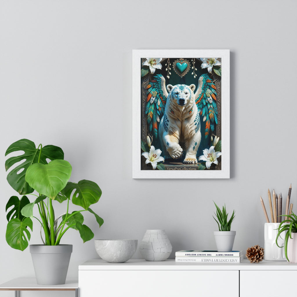 Winged Polar Bear Poster — Whimsical Teal Animal Wall Art Print