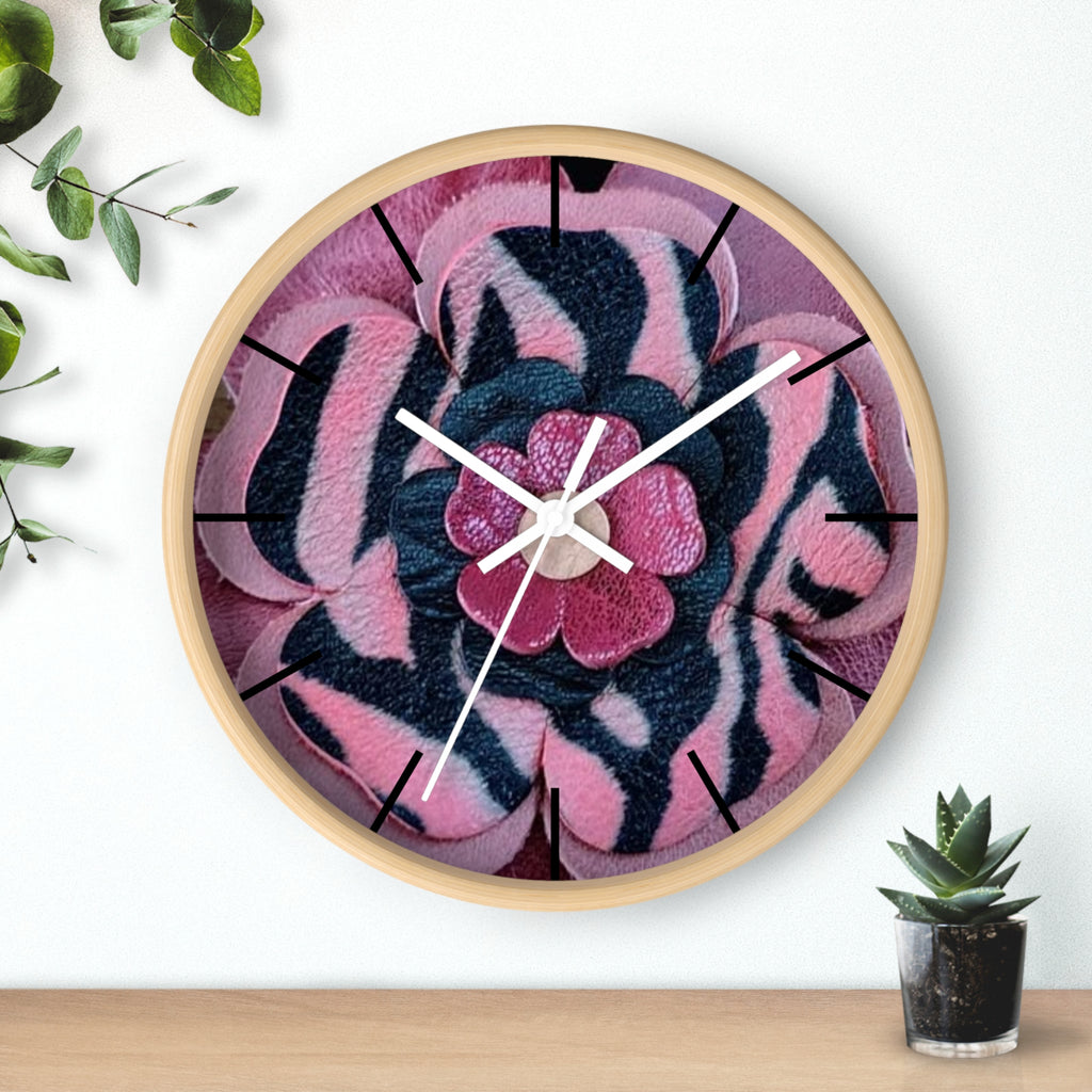 Floral Pink Zebra Wall Clock — Bold Flower Pattern Home Decor